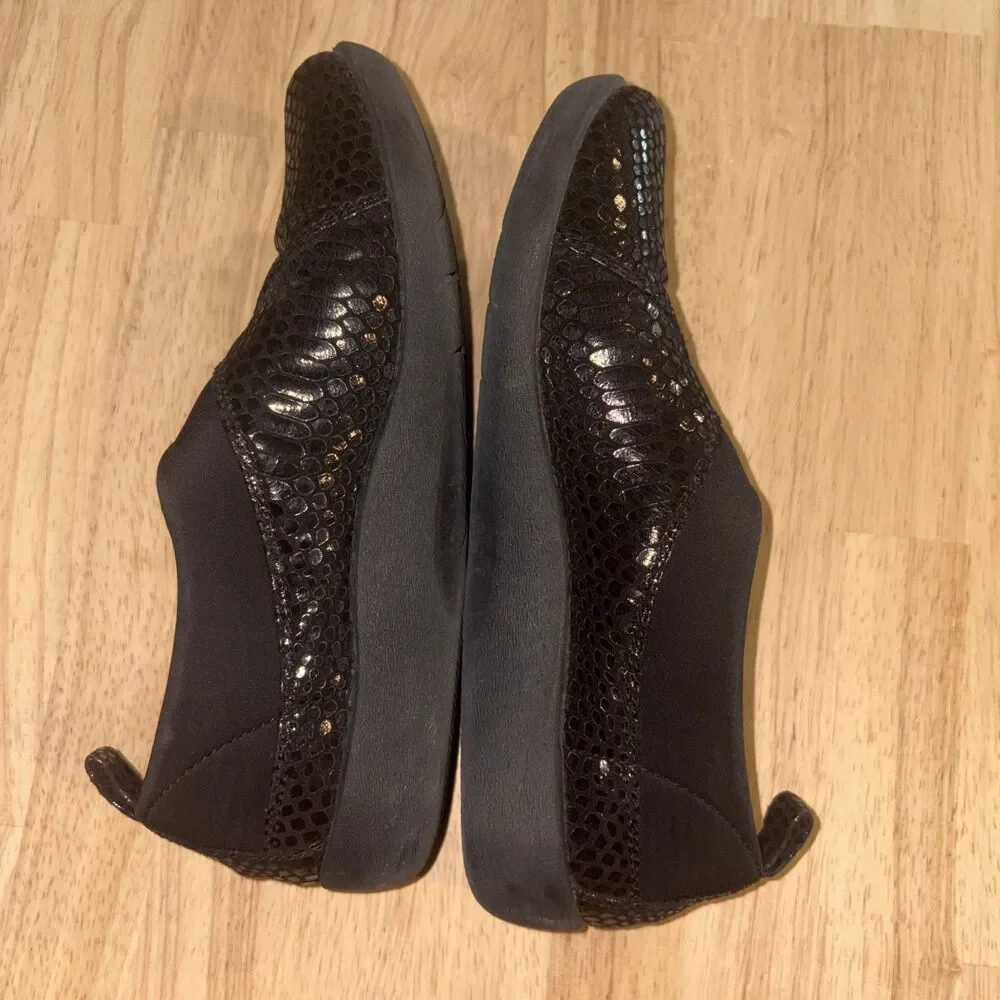 Clarks Cloudsteppers Black Reptile Print Slip On Comfort Shoes 8M